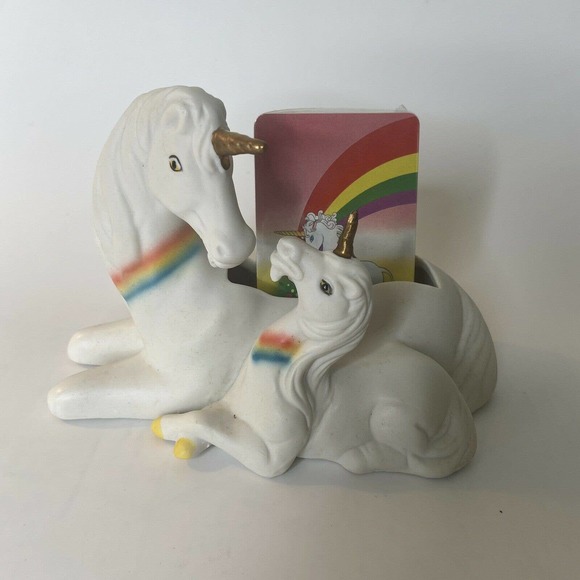 unknown Other - Vtg Unicorn Ceramic Caddy w/ Sealed Playing Cards